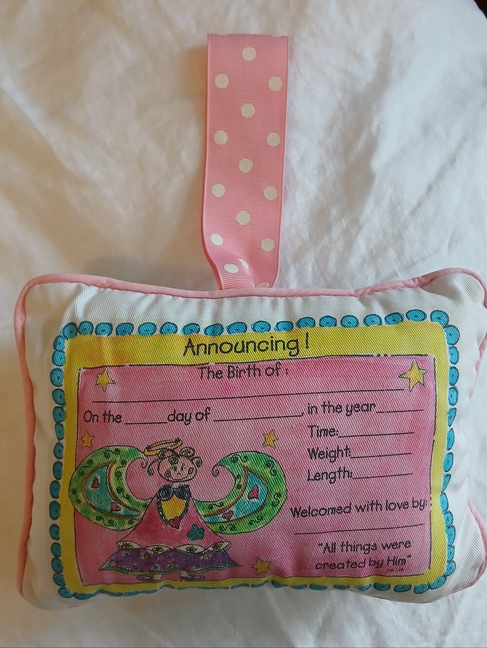 NWOT Baby Announcement Small Pillow Nursery Decor Birth Girl Commemorative